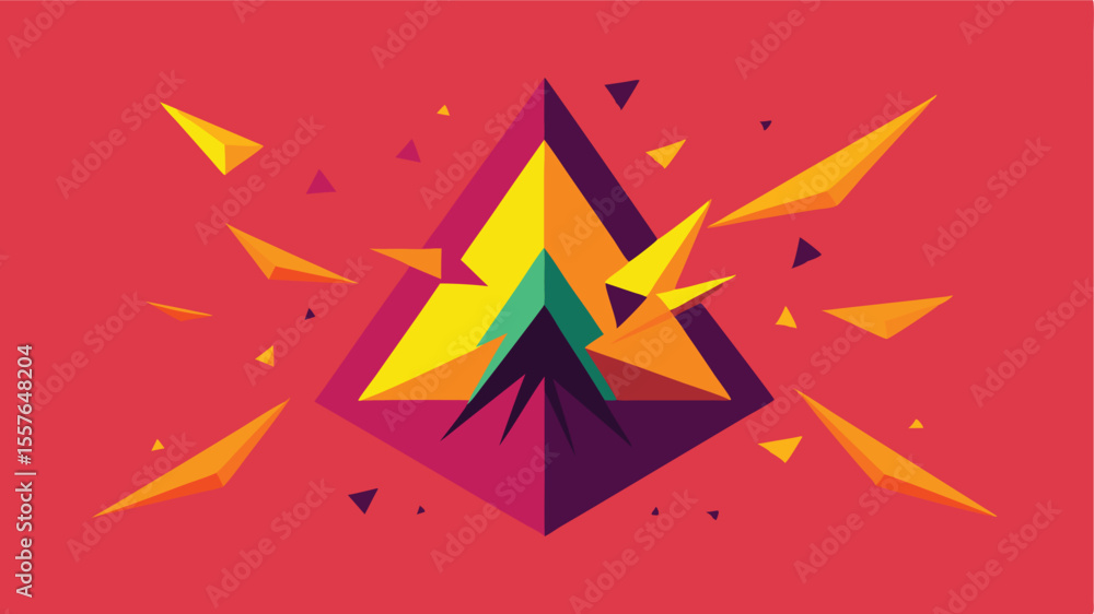 Poster geometric abstract illustration featuring colorful triangles and a transparent effect