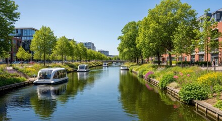 Obraz premium Futuristic cities and transport, cutting-edge architecture with flying machines, high-speed trains, smart roads and environmentally friendly infrastructure. A vision of tomorrow's urban life.