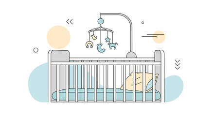 Whimsical Baby Crib Mobile With Cute Animal Toys And Geometric Accents