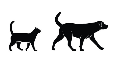 Dog and cat walking silhouette