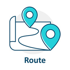 GPS Route Icon, Journey Path Locator, Road Navigation Map, Direction Tracker, Route Pin, Navigation Path Symbol, Location Way Icon, Route Finder Vector