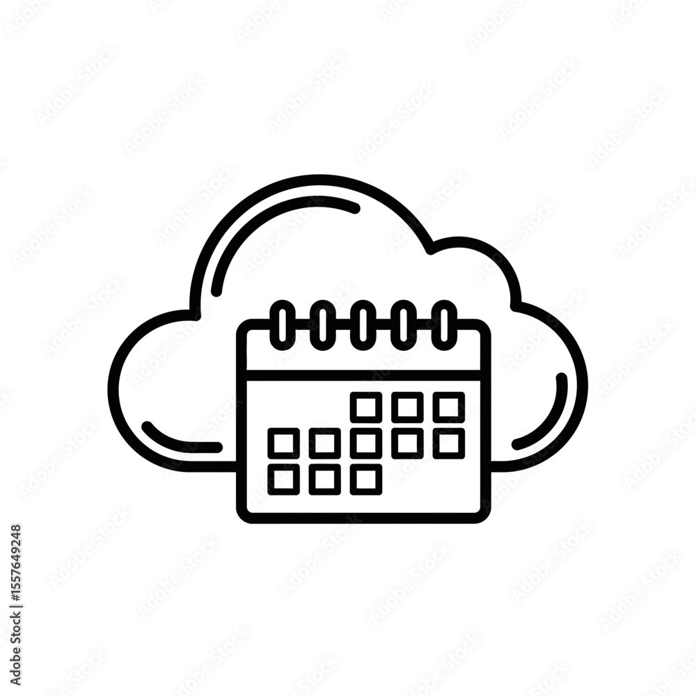 Poster cloud computing calendar icon in minimalist line art style
