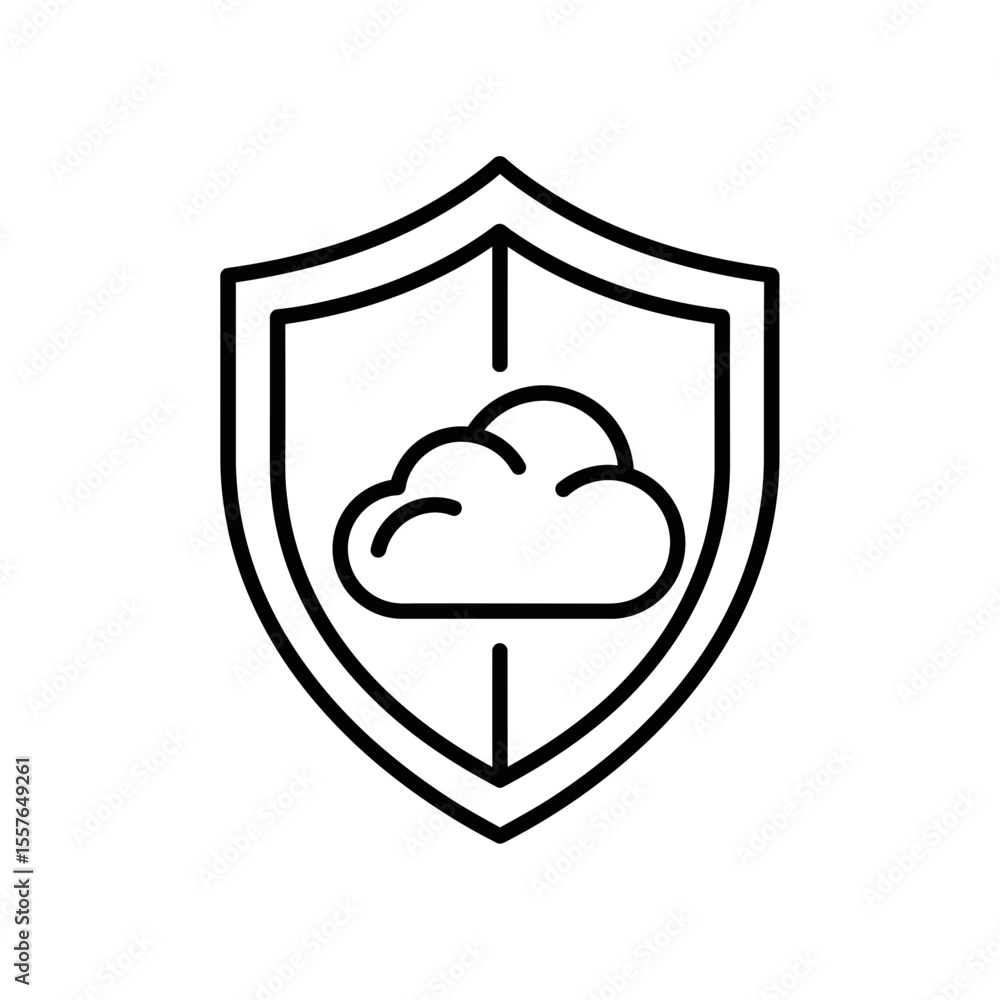 Poster cloud computing shield icon in minimalist design