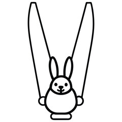 Cute cartoon bunny rabbit character on a swing with long ears and simple outline
