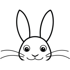 Cute simple black and white cartoon bunny face with long ears and whiskers