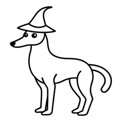Cute cartoon dog wearing a witch hat for halloween celebration