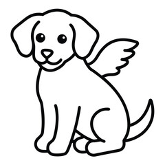 Cute cartoon dog with wings sitting and smiling in outline style
