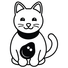Charming black and white cartoon cat with a happy face and a belly marking