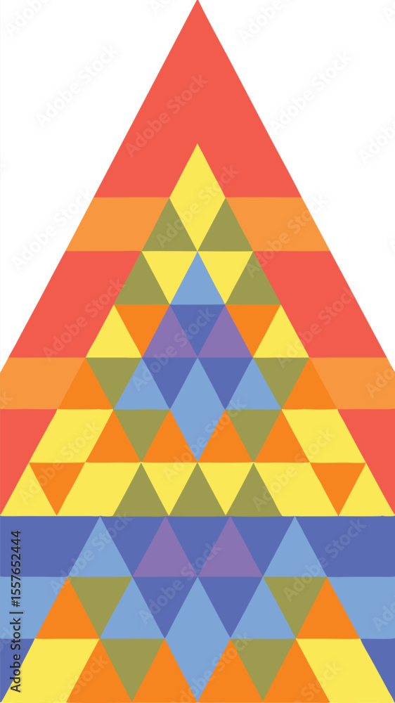 Poster geometric composition with a gradient color palette composed of various triangle shapes