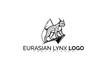 Powerful Eurasian Lynx Logo Design with Bold Typography and Vector Wildcat Head. Great for Branding Outdoor Podcasts, Forest-Themed Blogs, and Youth Nature Identity.


