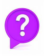 3d purple speech bubble with question mark icon isolated on transparent background.question, ask, bubble, dialogue, graphic, help, idea, information, mark, purple, render, speech, support,