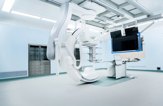Modern operating room with angiography X-ray machine