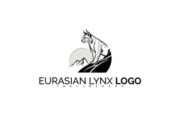 Powerful Eurasian Lynx Logo Design with Snowfall Effect and Intense Wildcat Stare. Great for Arctic Adventure Identity, Frozen Trail Branding, and Cold-Climate Logos.

