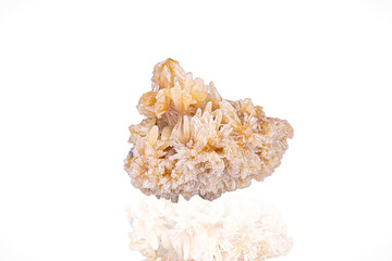 yellow Mimetite. Specimen from Tsumeb Mine, Namibia. photography isolated on white blackground. macro detail background. close-up mineral crystal unpolished semi-precious gemstone.