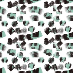 Seamless abstract textured pattern. Simple background with green, black and white texture. Digital brush strokes. Lines. Designed for textile fabrics, wrapping paper, background, wallpaper, cover.