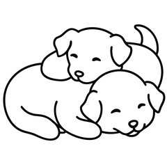 Two adorable puppies sleeping peacefully together in a cute outline drawing