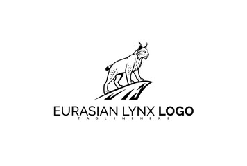 Fototapeta premium Elegant Eurasian Lynx Logo Design in Balanced Zen-Inspired Circle Frame. Perfect for Forest Spa Branding, Meditation Goods, and Gentle Nature Product Packaging.