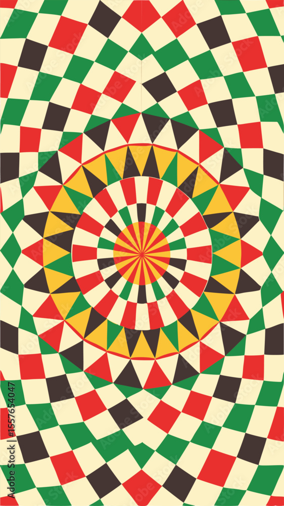 Poster geometric kaleidoscope design featuring vibrant colors and intricate patterns on a light background