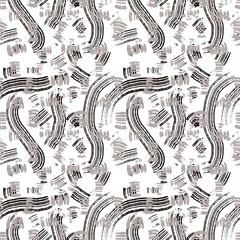 Seamless abstract geometric pattern. Simple background with black, white, beige texture. Digital brush strokes. Lines. Design for textile fabrics, wrapping paper, background, wallpaper, cover.