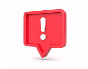 3d red speech bubble with exclamation mark icon isolated on transparent background.bubble, chat, important, interface, mark, message, signs, speech, three-dimensional, transparent, attention, 