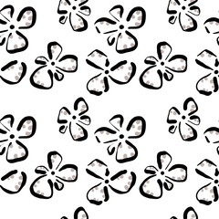 Seamless abstract botanical pattern. Simple background with black, beige, white texture. Digital brush strokes. Flowers, dots. Design for textile fabrics, wrapping paper, background, wallpaper, cover.