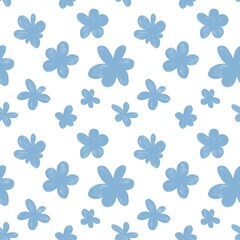 Seamless abstract floral pattern. Blue, green, white. Illustration. Botanical texture. Flowers, daisies. Design for textile fabrics, wrapping paper, background, wallpaper, cover.
