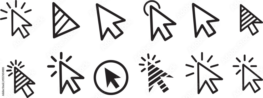 Fototapete cursor icons pointing and clicking with radiating lines pointer selection
