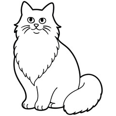 Adorable fluffy cartoon cat sitting and smiling isolated on white background