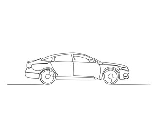 Fototapeta premium City car in single outline illustration. Continuous line art drawing of car.