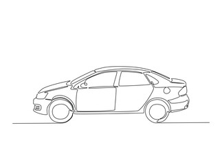 Fototapeta premium City car in single outline illustration. Continuous line art drawing of car.