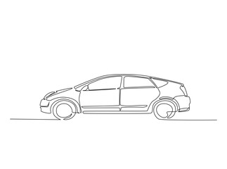 City car in single outline illustration. Continuous line art drawing of car.