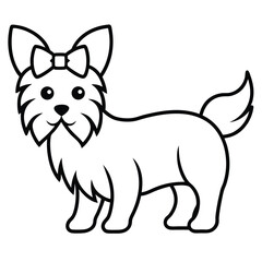 Cute cartoon yorkshire terrier dog with a bow on its head