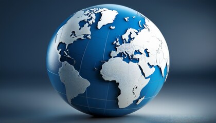 Fototapeta premium 3d rendering of blue and white globe showcases continents and oceans symbolizing global connectivity and geography earth is depicted with smooth glossy surface emphasizing its spherical shape