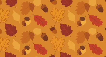 Fototapeta premium Autumnal Acorns and Oak Leaves Pattern in Warm Earth Tones.