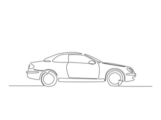 Fototapeta premium City car in single outline illustration. Continuous line art drawing of car.