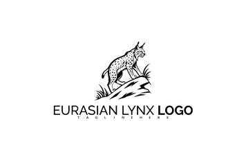 Naklejka premium Elegant Eurasian Lynx Logo Design in Hand-Sketched Style for Artistic Nature Identity. Perfect for Print Merch, Eco Shops, and Storybook-Inspired Branding Projects.