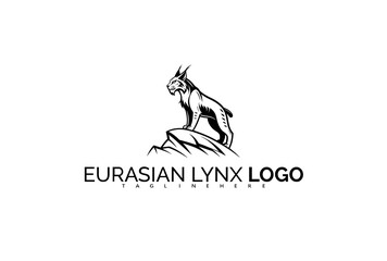Fototapeta premium Elegant Eurasian Lynx Logo Design with Stylized Landscape and Soft Horizon Lines. Great for Landscape Art Brands, Nature Photographers, and Ethical Business Packaging.