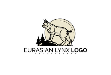 Obraz premium Elegant Eurasian Lynx Logo Design in Minimal Linear Style. Ideal for High-End Organic Clothing Lines, Ethical Forest Brand Logos, and Gentle Nature Identity.