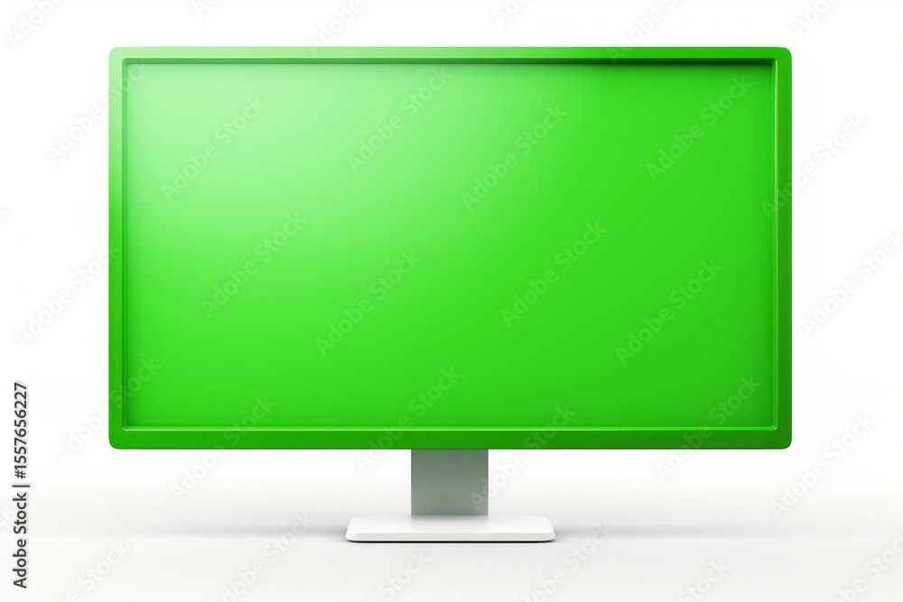 Poster green screen computer monitor showing a solid green color, ideal for visual effects and presentation