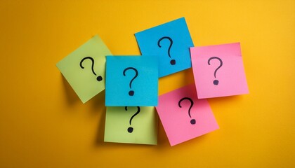 colorful sticky notes with question marks on yellow background