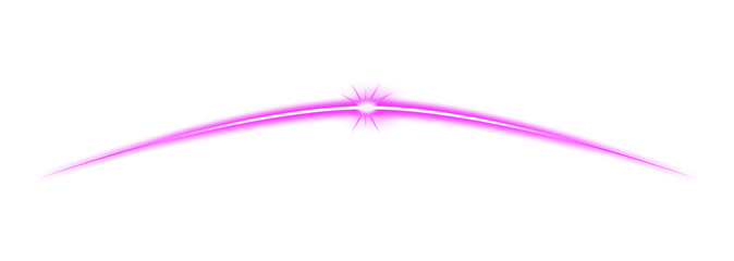 Pink light curve - glowing star-point rays - bright arc on black background. Gradient effect, symmetrical curve, Transparent background, light effect. PNG