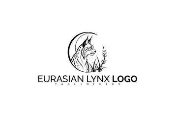Eurasian Lynx Logo Design with Clean Lines, Circle Frame, and Star Elements. Perfect for Award-Winning Nature Projects, Logo Templates, and Icon Design Sets.

