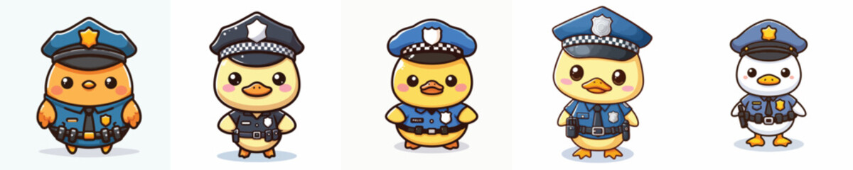 cute bird dressed as police icon set