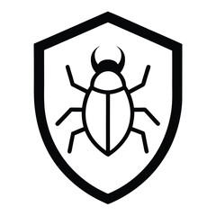 shield with bug vector icon, shield with bug line art