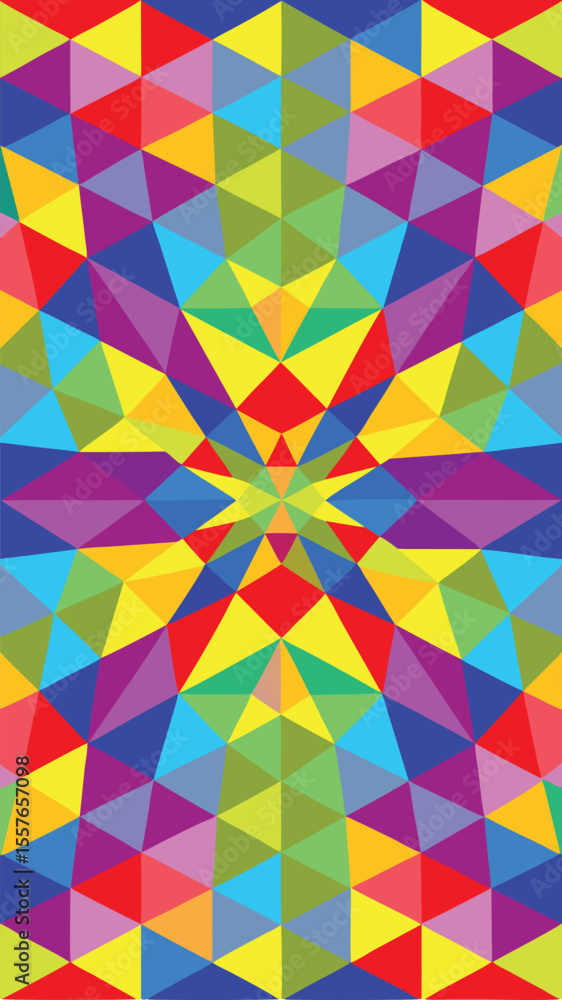 Poster kaleidoscope of colorful geometric triangles repeating symmetrical pattern seamless abstract design