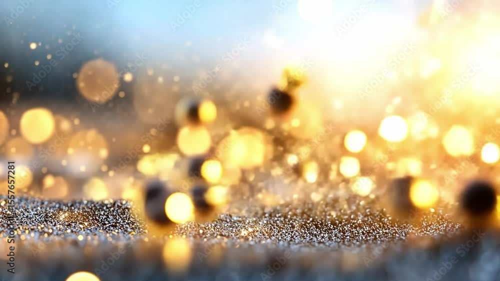Poster Sparkling Golden Aura: A mesmerizing display of soft, blurred golden orbs and sparkling particles dances against a serene backdrop.