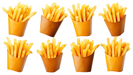  fresh french fries collection in 3d isolated on white background PNG , AI GENERATED