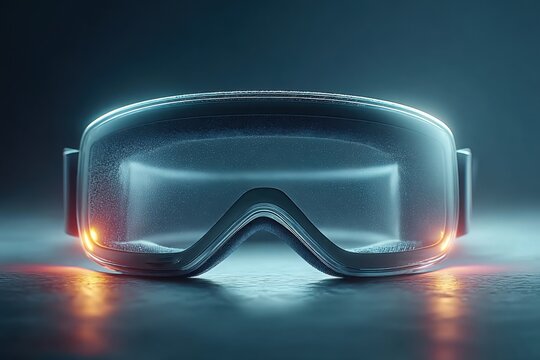 Close up of vr headset with blue and orange light effects