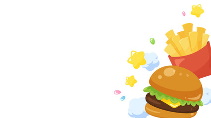 かわいいハンバーガーとポテトのフレームイラスト_16:9