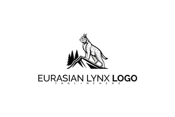 Obraz premium Powerful Eurasian Lynx Logo Design for Brand Identity Centered on Strength. Featuring a Wildcat with Piercing Eyes, Ideal for Sporty and Rugged Nature Brands.